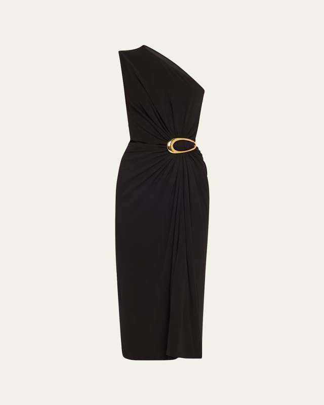 One-Shoulder Crepe Viscose Jersey Buckled Dress